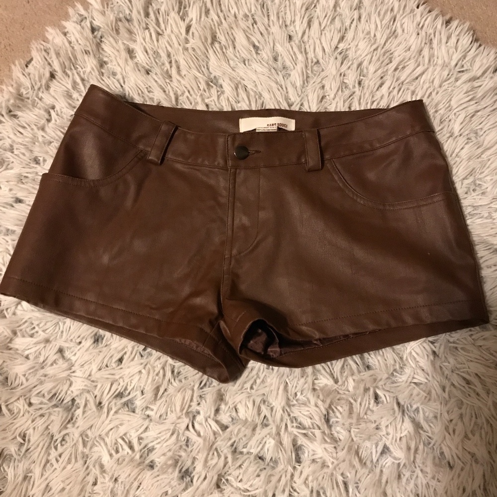 Brown Faux Leather Shorts